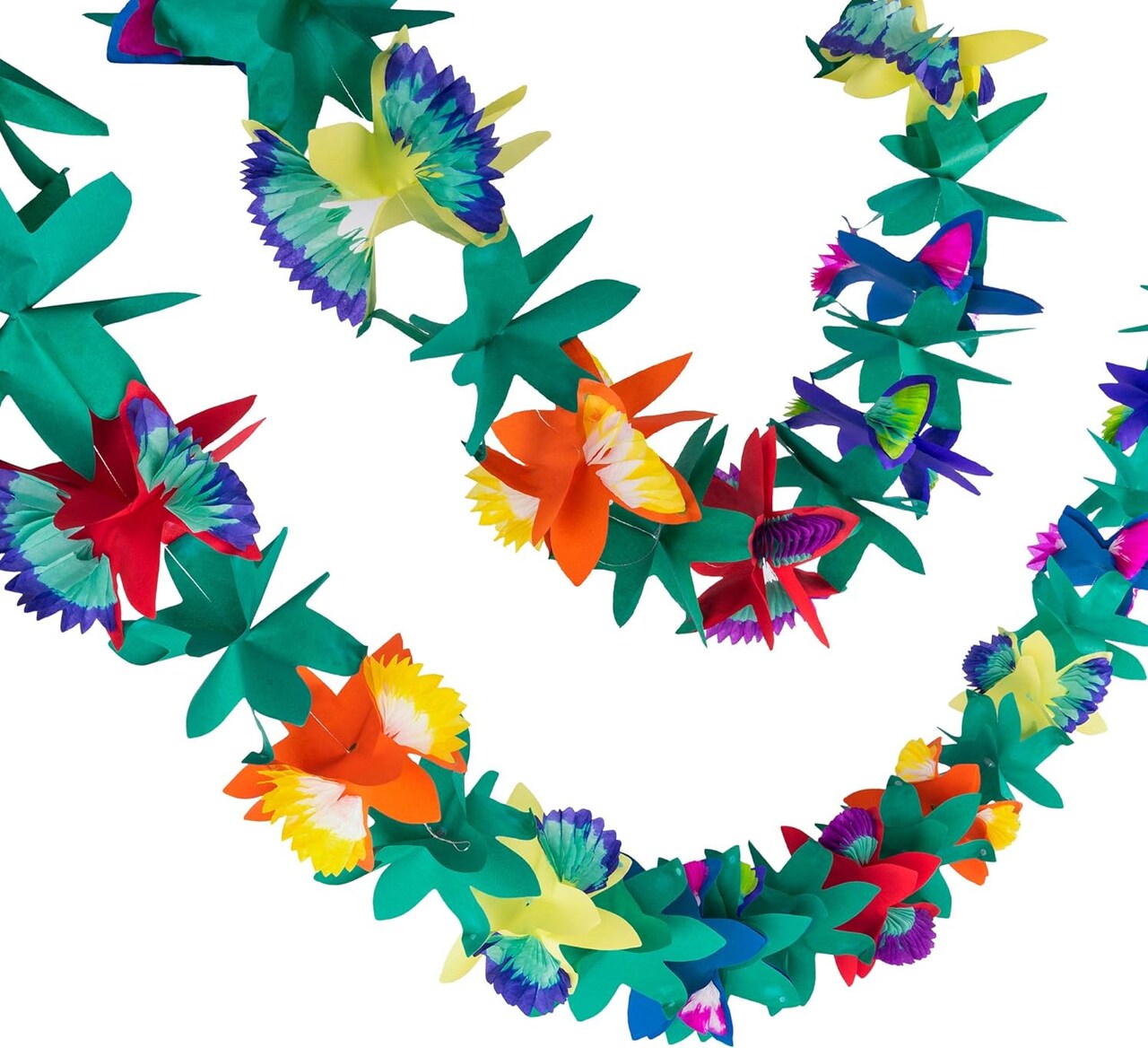 Outlet 9 Foot Paper Garland Tropical Hibiscus Decorations, Multicolored Tissue Flower Leaves Banner for Luau Party, Birthday, Hawaiian Theme